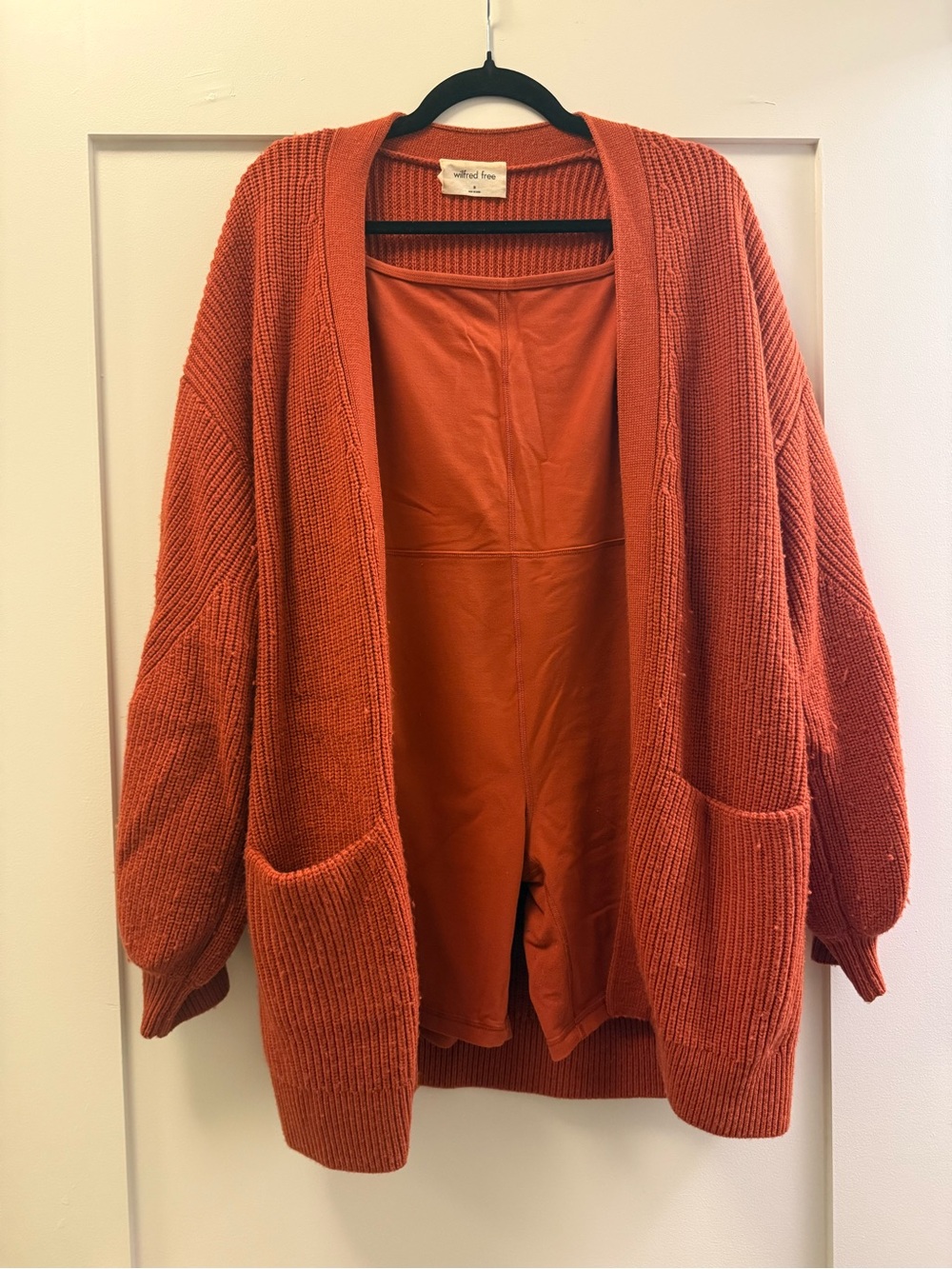 Wilfred Cozy Set: Burnt Orange Cardigan and Romper